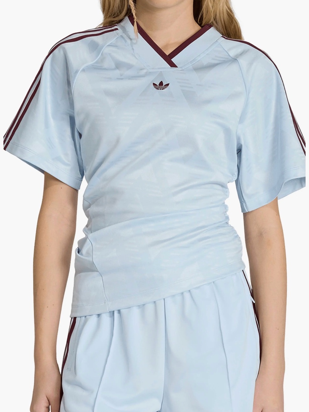 adidas Light Blue V-Neck Short Sleeve Jersey with Maroon Trim